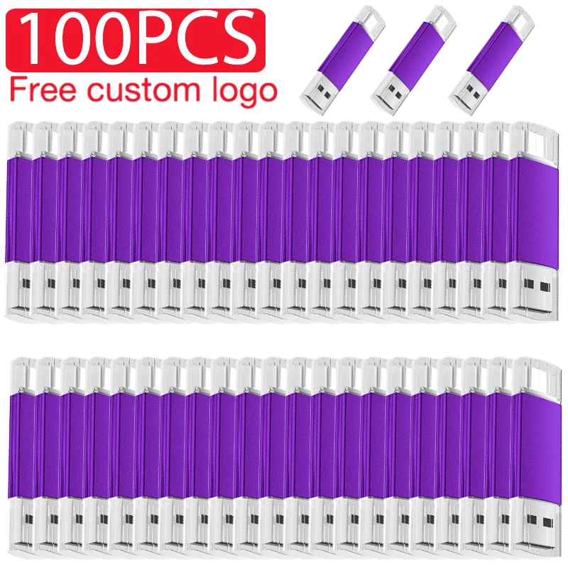 

100PCS LOT Pen Drive 128GB 64GB Free Custom Logo USB Flash Drive 32GB 16GB Wholesale Purple Metal Pen Drive 8GB 4G For Computer