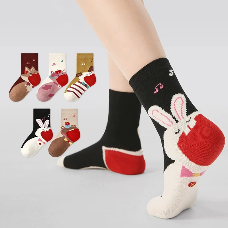 5Pcs/Lot Cartoon Cotton Socks for Baby Crew Socks Toddler Cute Bunny Knitted Sock Children Colorful Stocking School Girl Sokken