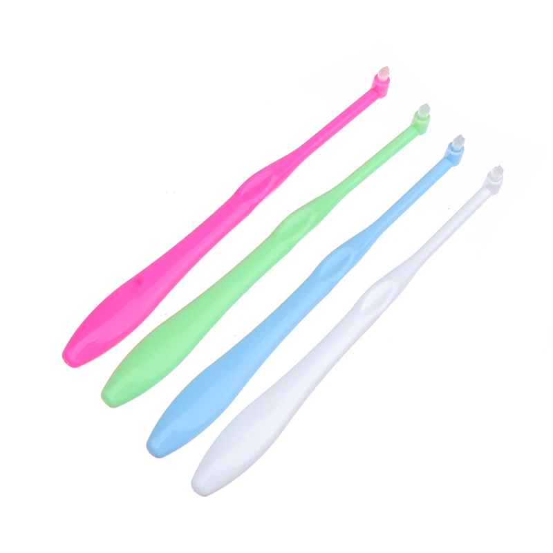 Cepillo Interdental de ortodoncia para adultos, herramienta de limpieza de dientes suaves de un solo haz, cuidado bucal, cabeza pequeña, implante de cabello suave, 4 piezas