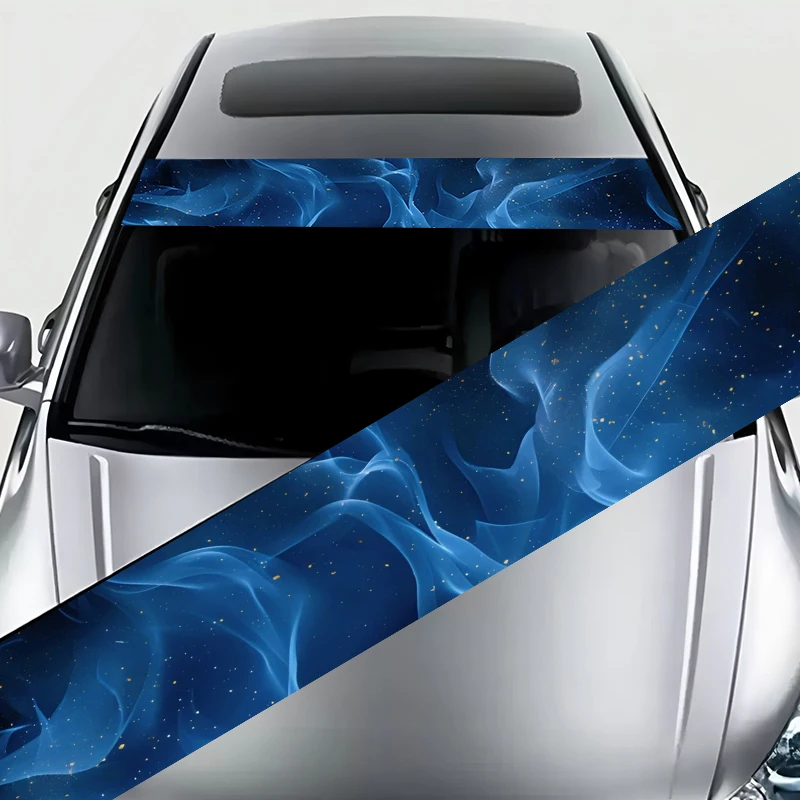 

A striking blue flame nebula dream wind decorative strip car windshield sticker. This unique car decal adds a touch of stylish