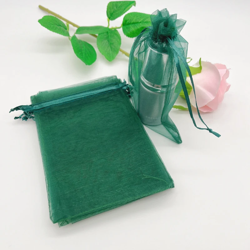 100pcs Wedding Bag Dark Blackish Green Organza Gift Bags for Jewelry Packaging Drawstring Small Gift Bag Sachet Display Pouches