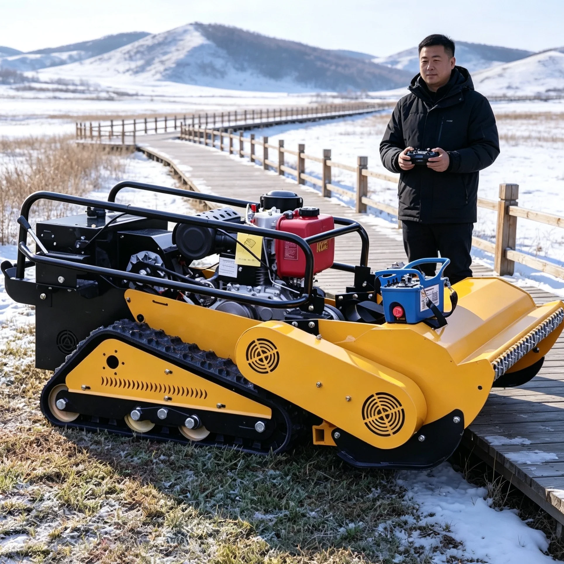 Customized 800SPro remote‑controlled lawn mower with fuel‑efficient single‑cylinder four‑stroke engine, easily handles heavy