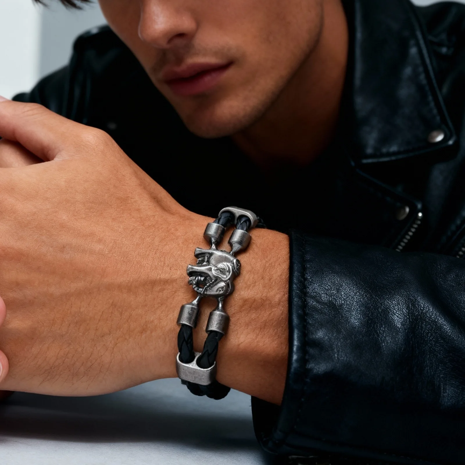 Vintage Elephant Black Leather Bracelet for Men,Trendy Elephant Charms Wristband Gift,An Elephant Never Forgets