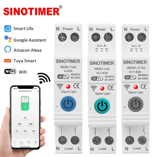 Imagen 1 del producto Disyuntor inteligente Tuya WiFi 1P + N 63A, relé de temporizador, medidor de energía kWh, Protector de voltaje de sobrecorriente, interruptor de Control remoto
