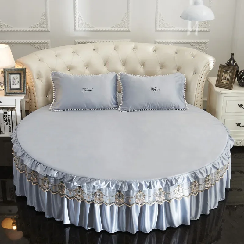 180cm/200cm/220cm Solid Color Round Fitted Sheet Bedspread Home Textile Lace Washed Bedspread Circle Bed Skirt Custom Size