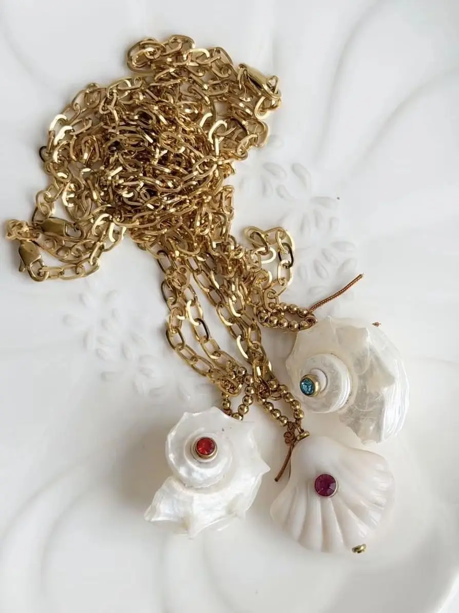 Handmade Stainless Steel Necklace with Natural Shell Beads