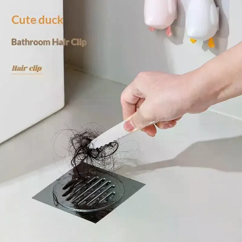 2-in-1 Cute Duck Shaped Double-head Design Cleaning Clip Dust Stain Removal Shovel With Drainage Hole Bathroom Cleaner Tool