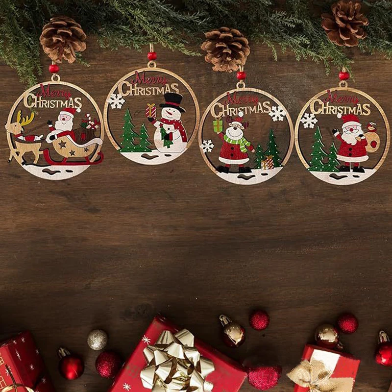 Merry Christmas Wooden Pendant Santa Claus Snowmen Elk Xmas Tree Hanging Ornaments New Year Navidad Party Gifts Decoration 2025