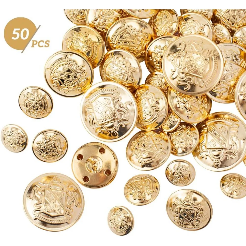 50pcs Metal Blazer Button Set Emblem Crest Vintage Shank Buttons 15mm 18mm 23mm 25mm 30mm for Blazer Suits Coat Uniform and