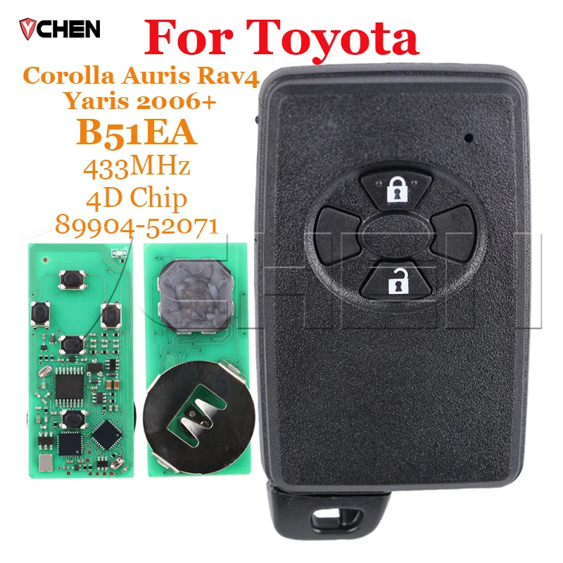 Smart Remote Car Key For Toyota Corolla Auris Rav4 Yaris 2006+ B51EA PCB P1 D4 4D-71 Chip 89904-52071 2 Button 433Mhz Auto Fob