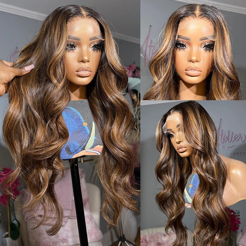 Body Wave 4/ 27 Wig rambut manusia Lace Frontal 13x4 Wig rambut manusia dengan kepadatan 250 Wig garis rambut pra-pencabutan dengan rambut bayi untuk wanita