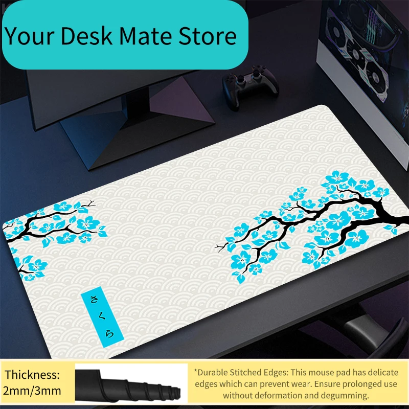 Green Cherry Blossom Office Carpet XXL Mouse Pad For Computer Keyboard Laptop Gaming long Big Mousepad White Mice Mat