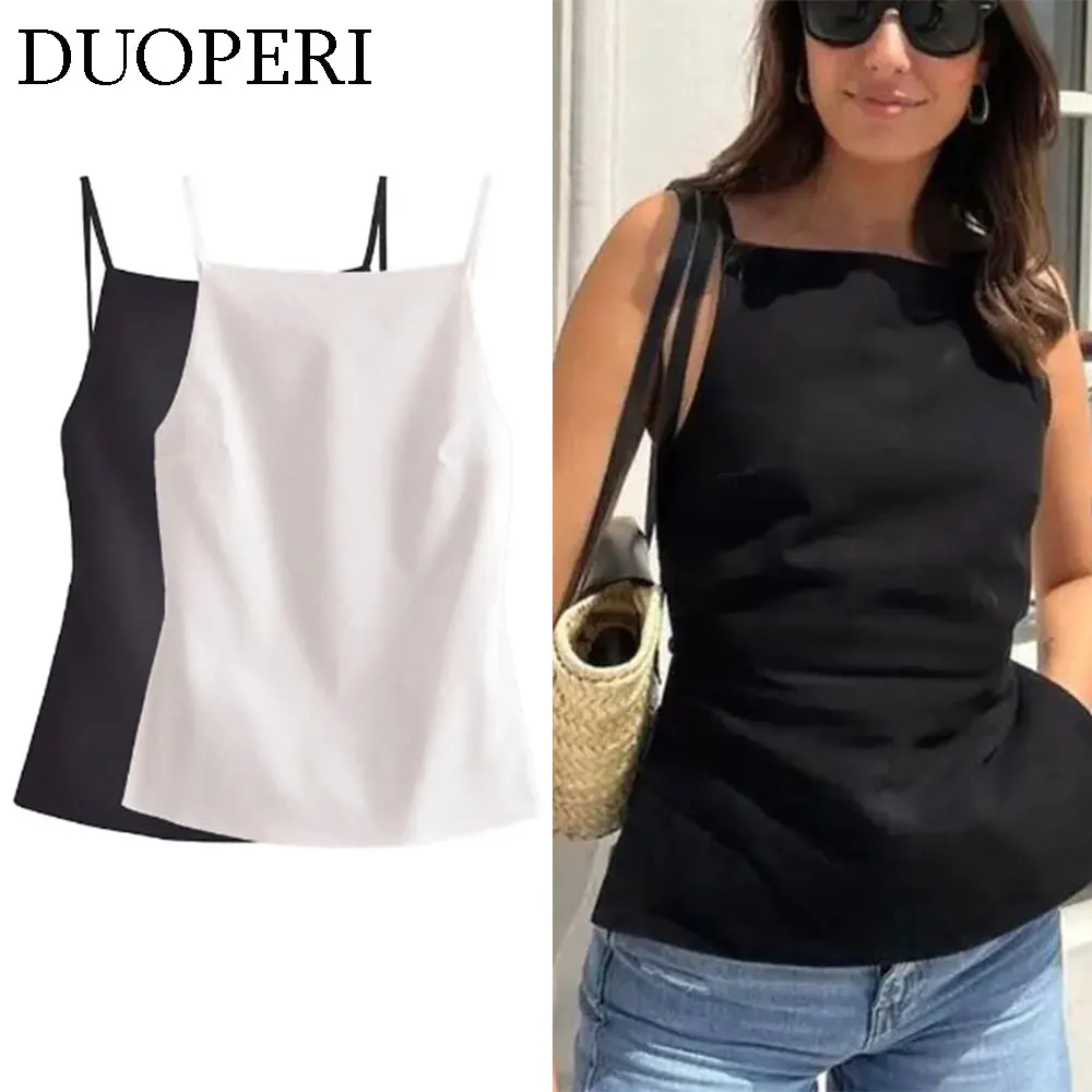 DUOPERI Women Fashion Backless Tops Camisole Square Neck Sleeveless Female Chic Lady Y2K Tank