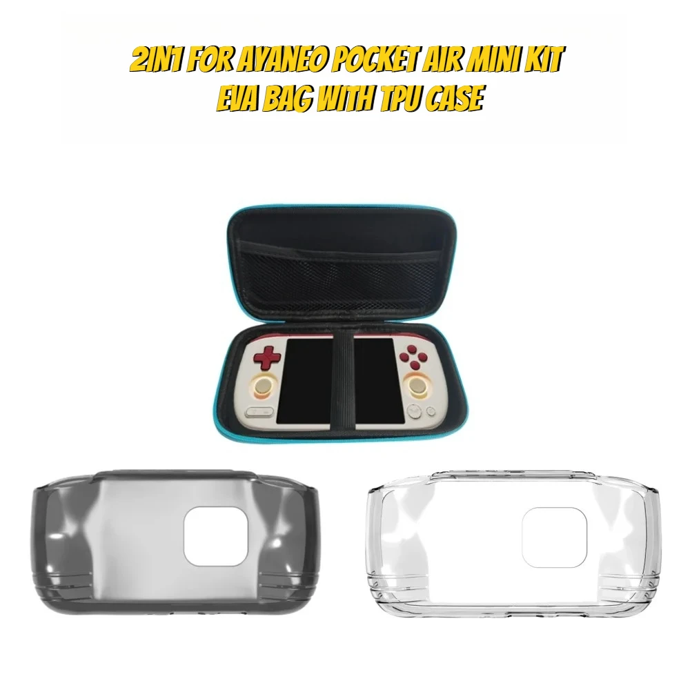 Zestaw ochronny 2w1 do AYANEO Pocket Air Mini, przezroczyste miękkie etui TPU z przenośną torbą do przechowywania EVA, zestaw odporny na wstrząsy. — zdjęcie produktu 2
