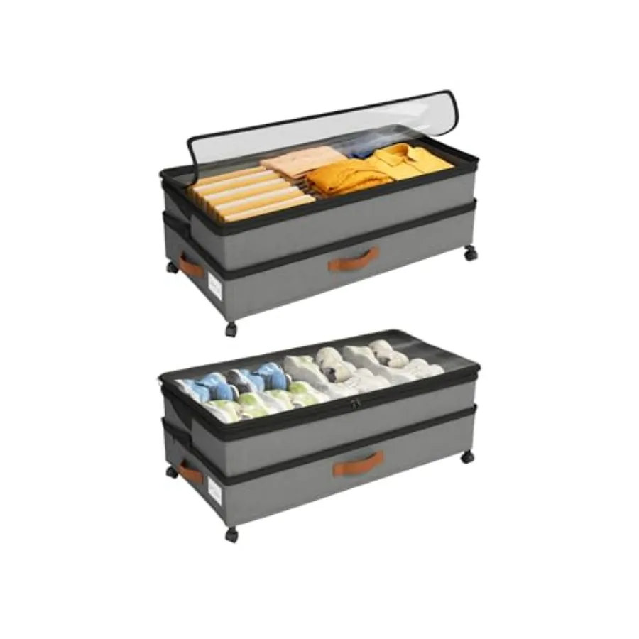 

Expandable Under Bed Storage with Wheels 2 Pack Large Under Bed and Closet Storage - Expandable Storage Bins with Lid and Divid