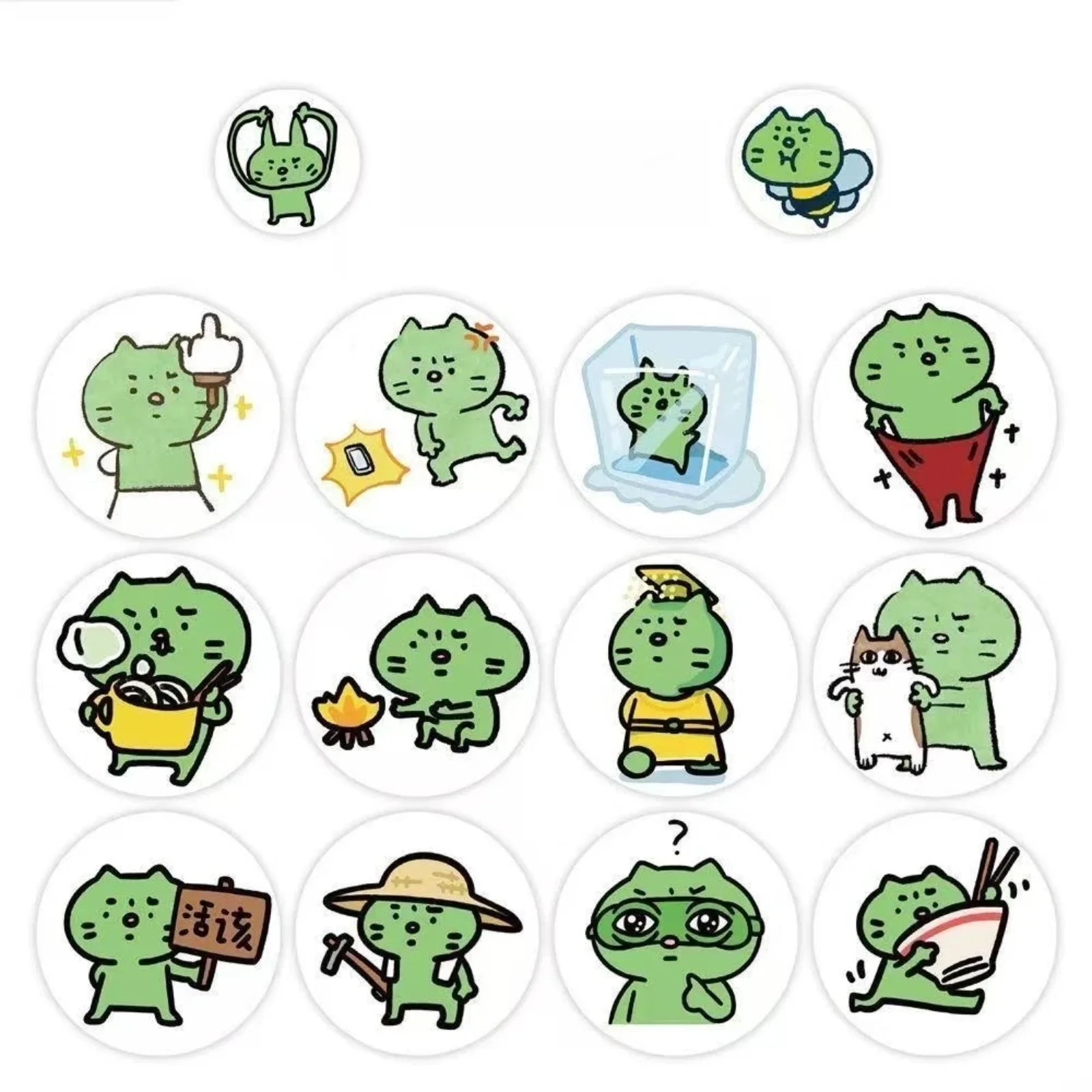 New 500 PCS Roll Stickers, Kawaii Anxiety Cat, Cute Cartoon Abstract Funny Expression Decals for Journals, Laptop, Phone Case