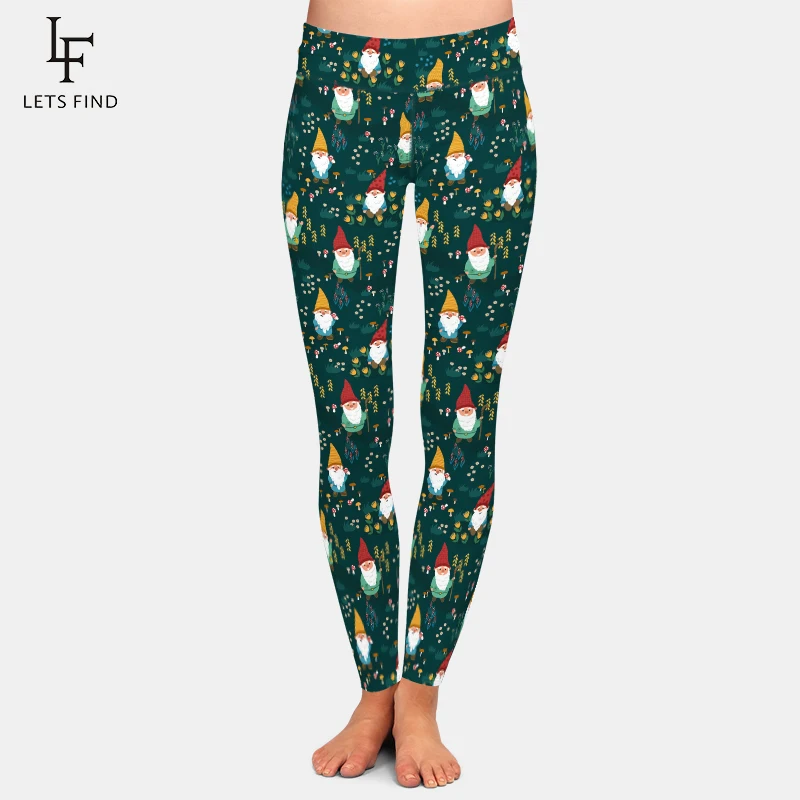 LETSFIND New Women 3D Gnomes Bees and Sunflowers Print Stretch Workout Pants High Waist Fitness Slim Elastic Full Leggings