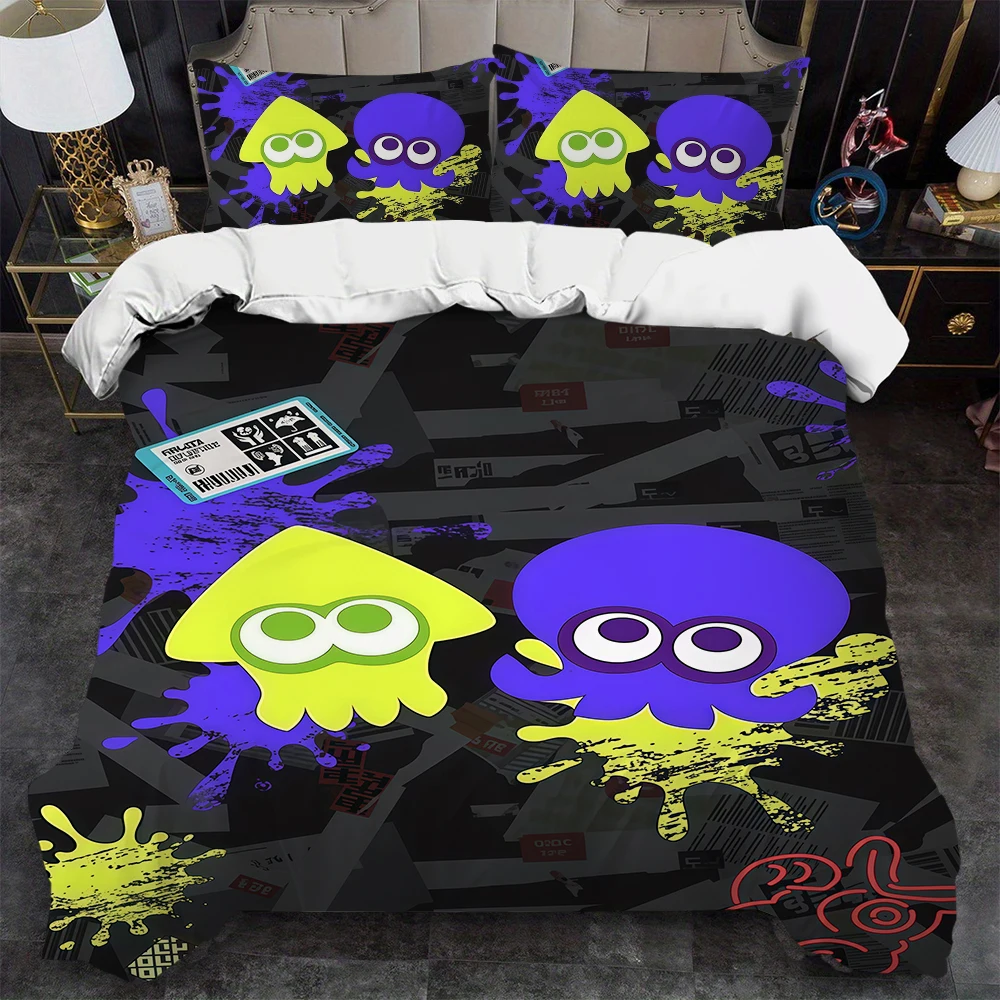 S-Splatoon Game Duvet Cover Set Home Style Bedding Soft Laundry Cotton Bed 3 Piece Set Student Dormitory Gift