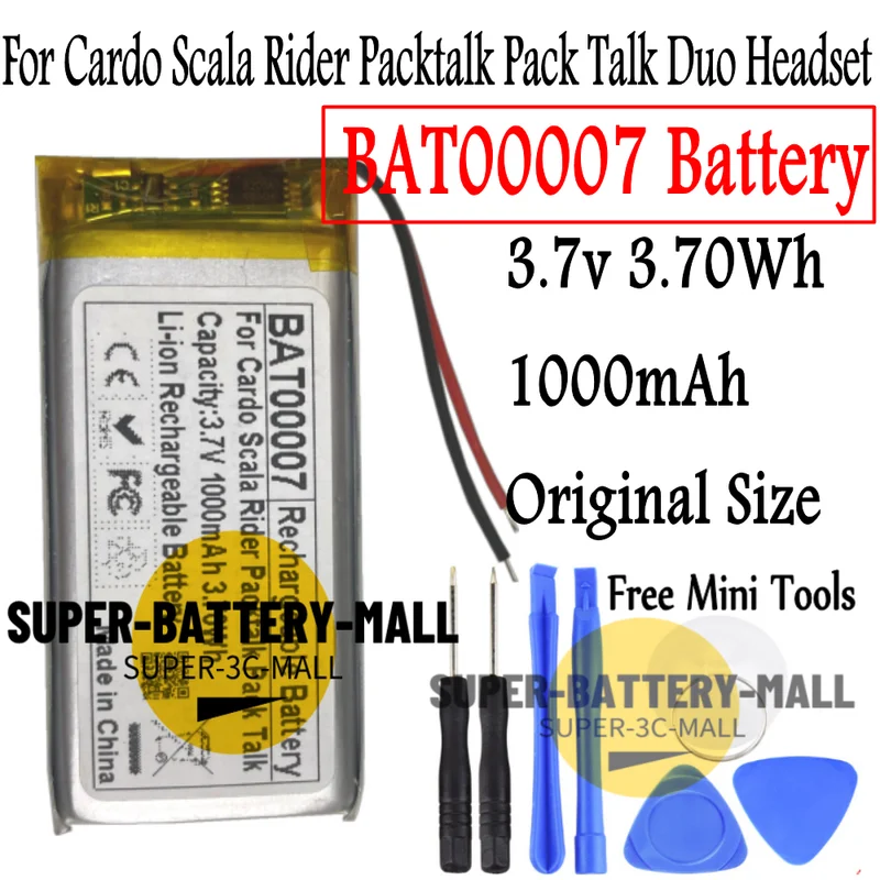 Cardo Scala Rider Packtalk Pack Talk Duo 헤드셋용 BAT00007 1000mAh 배터리