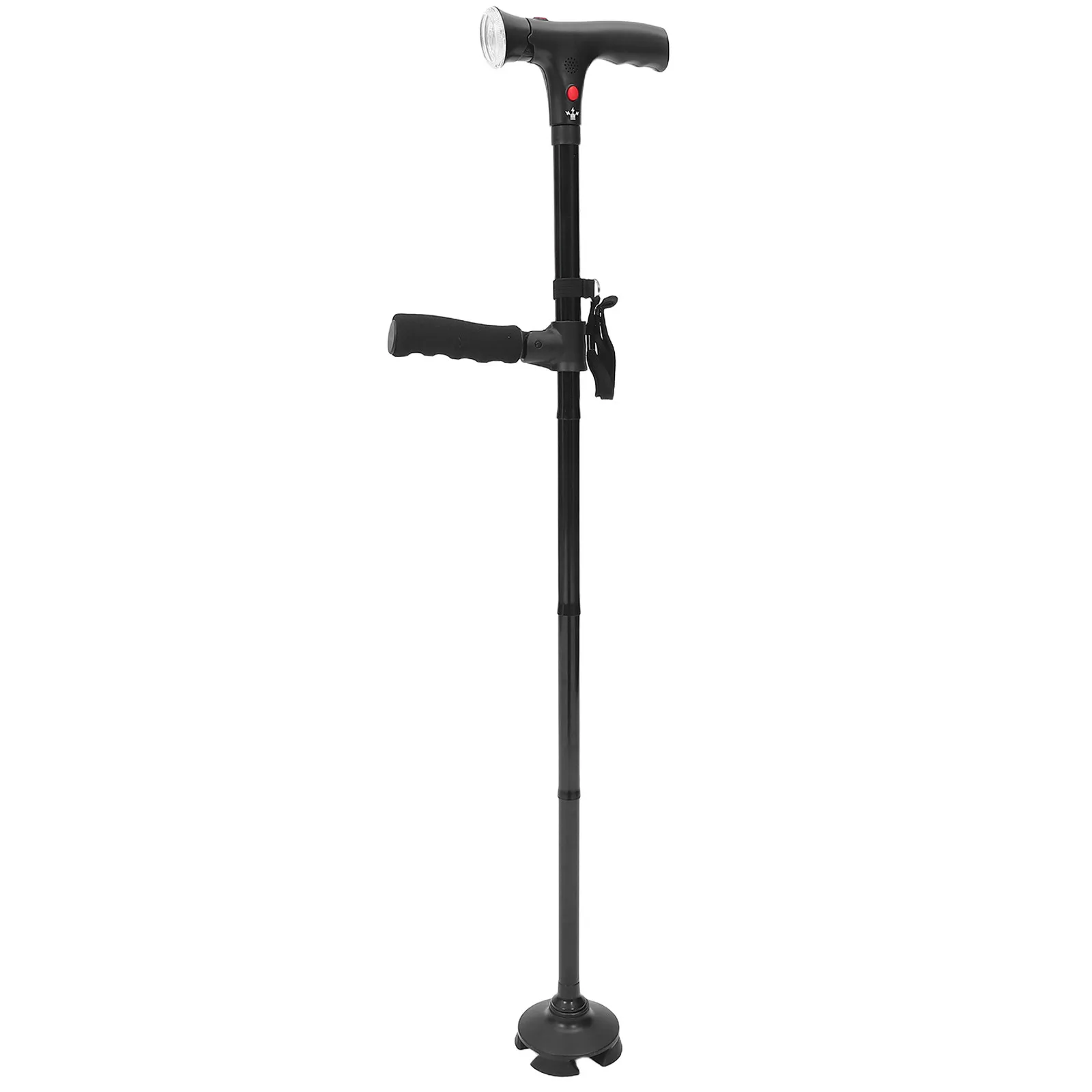 Telescopic Collapsible LED Cane 5-Level Height Adjustable Alarm Button 4-Foot Base Walking Stick for Elderly Safety Outdoor