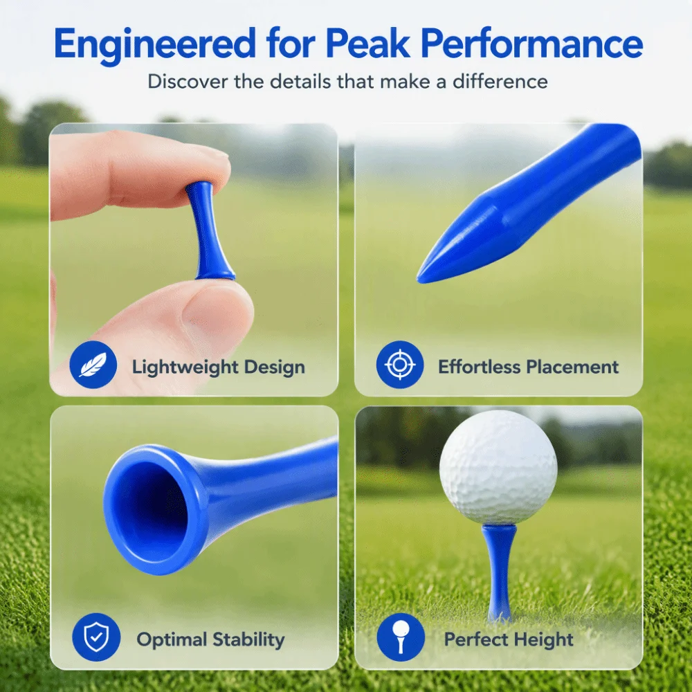 100pcs 68mm Length Step Down Golf Tees 1 1/4 Inch Size 100 Pack Count Unbreakable Plastic Tees Plastic Material Bright Colored