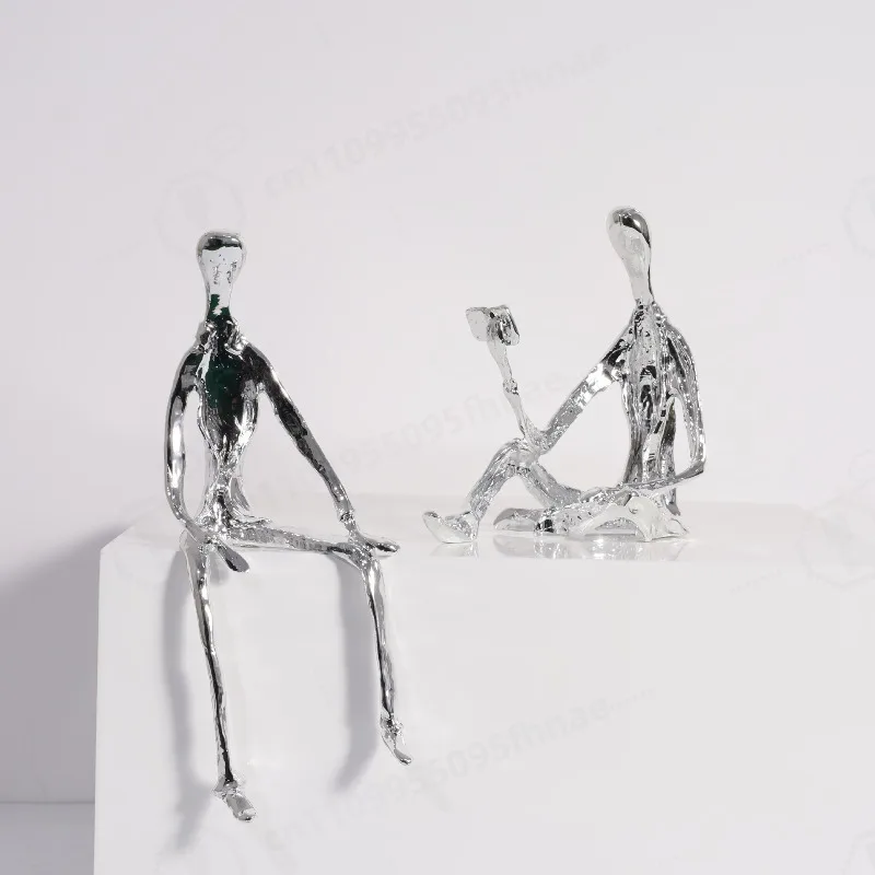 Modern Cast Iron Electroplated Human Figurine Abstract Reading Character Sculpture Indoor Decor For Studio Showroom Display