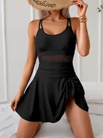 2025 nuevo Bikini Sexy de una pieza para mujer, traje de baño con tirantes, traje de baño de malla, falda ajustada de realce para la playa, traje de baño para vacaciones