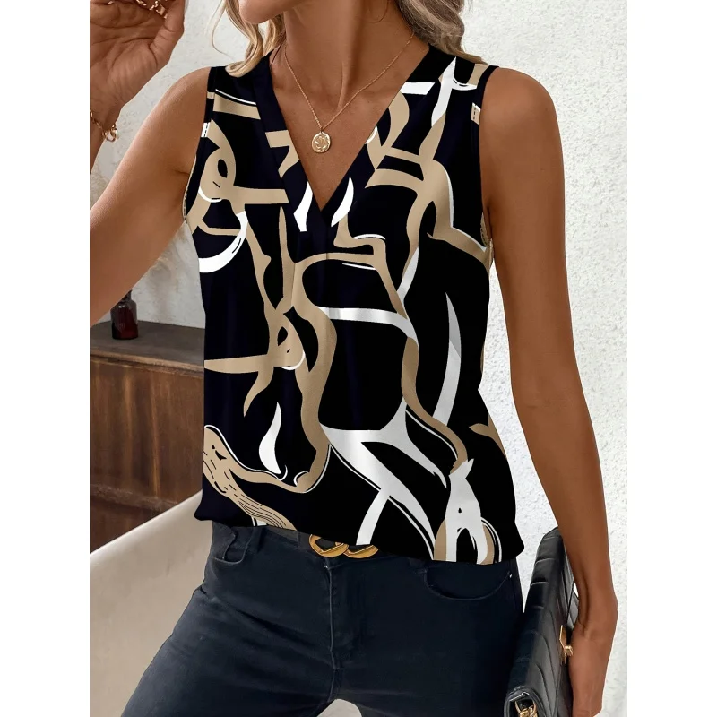 Tingdun Elegant Geometric Print Sleeveless Vest