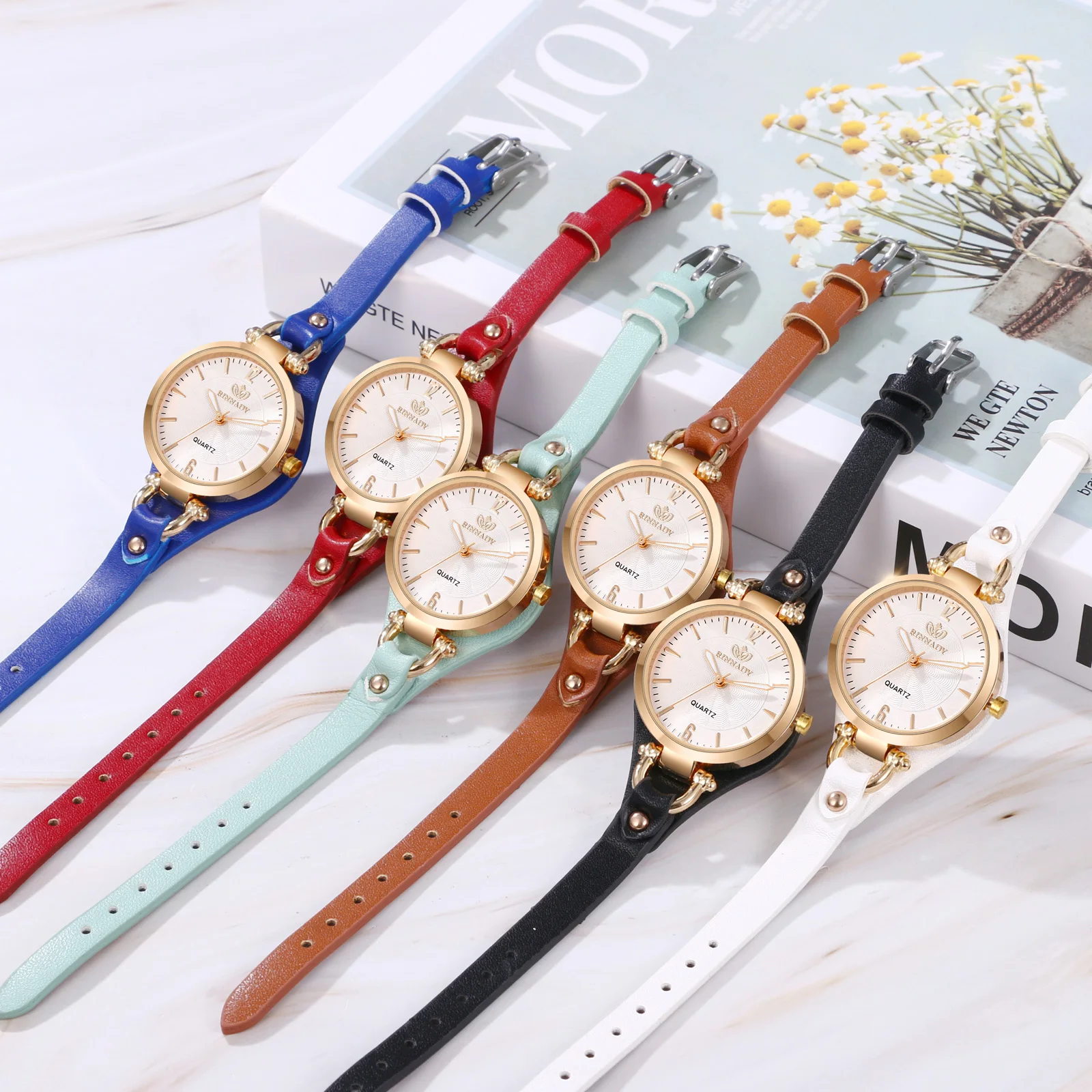 Lancardo wykwintna modna analogowa kwarcowa damska damska bransoletka w stylu Punk skórzany pasek na co dzień