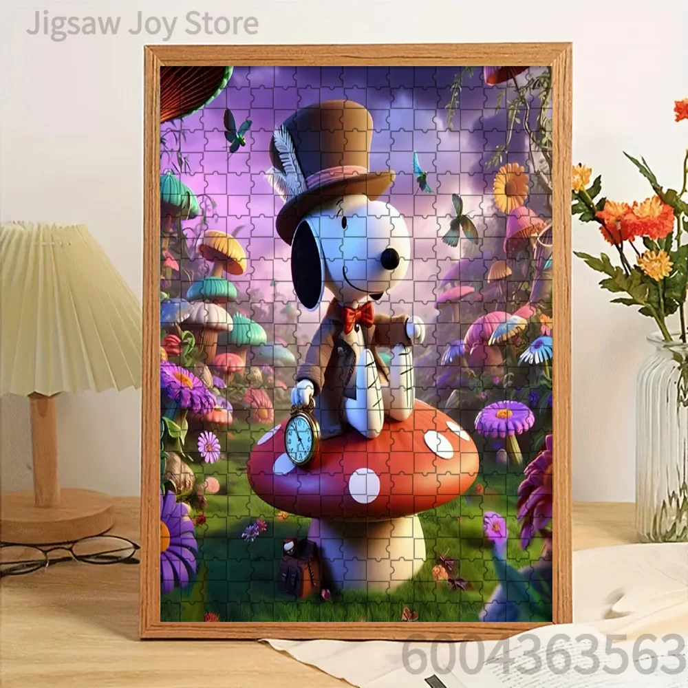 

Paper Jigsaw Puzzle Snoopy Mad Hatter on Mushroom Alice in Wonderland Fantasy Artwork Brain Teaser