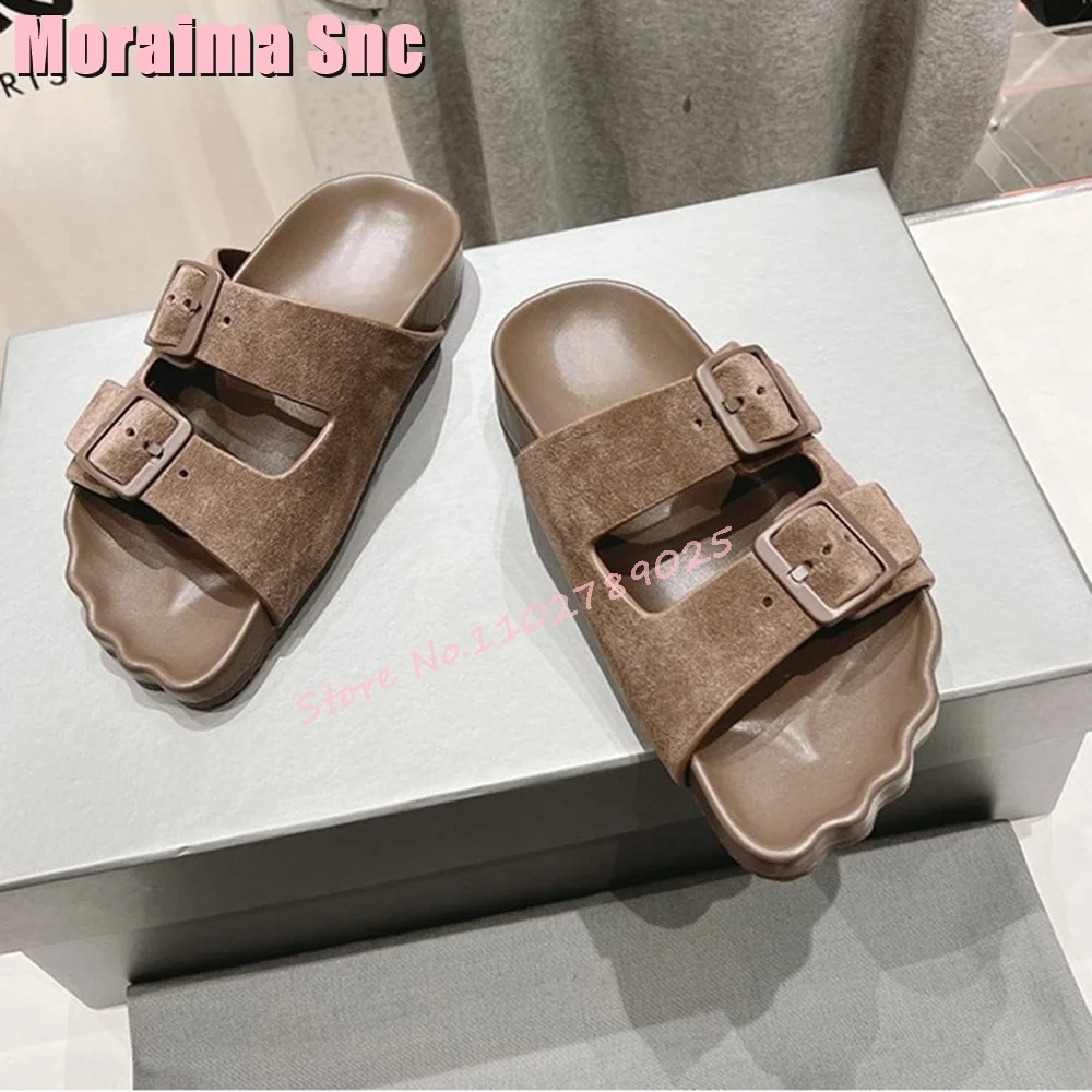 Fashion Unique Toes Shape Slippers Belt Buckle Hollow Women‘s Slides Summer Beach Casual Outdoor 2024 New Leather Black Solid