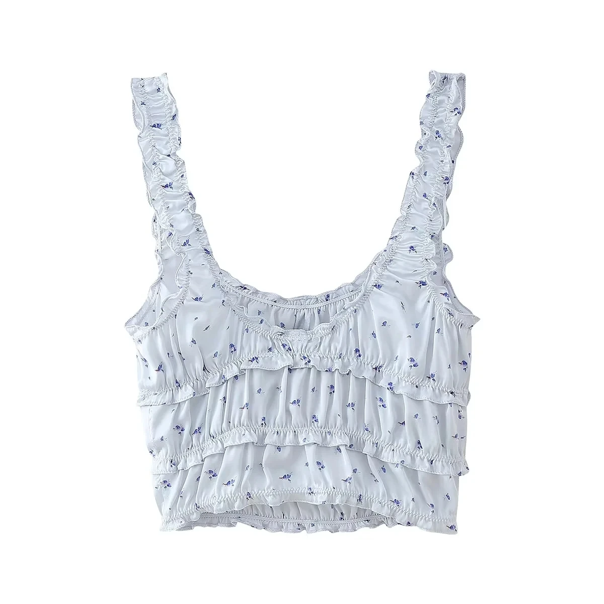 Nowa damska bluzka New Street Sle z jedwabiu satynowego, warstwowa, ozdobna, w stylu streetwear, letnia kolekcja 2025, włókno poliestrowe, długość regularna.