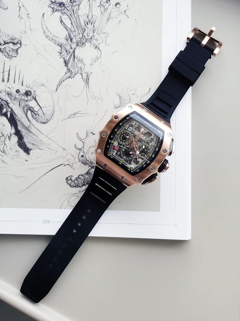 

Мужские автоматические механические часы в форме бочонка, персонализированные модные мужские часы с большой пластиной, мягкий силикон