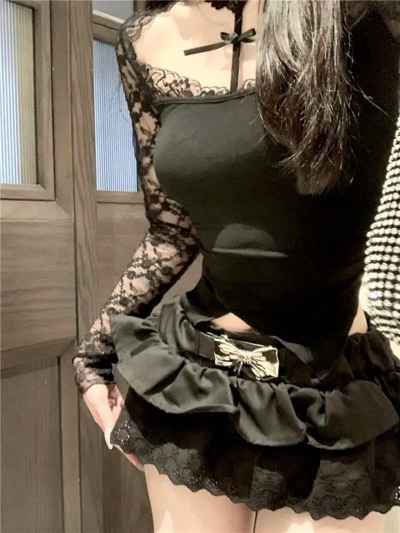 

Sexy Lace irt Hollow out Ba Strap Long Sve Slimming ort Top for Women Breathable Comfortable Polyester Fiber Summer