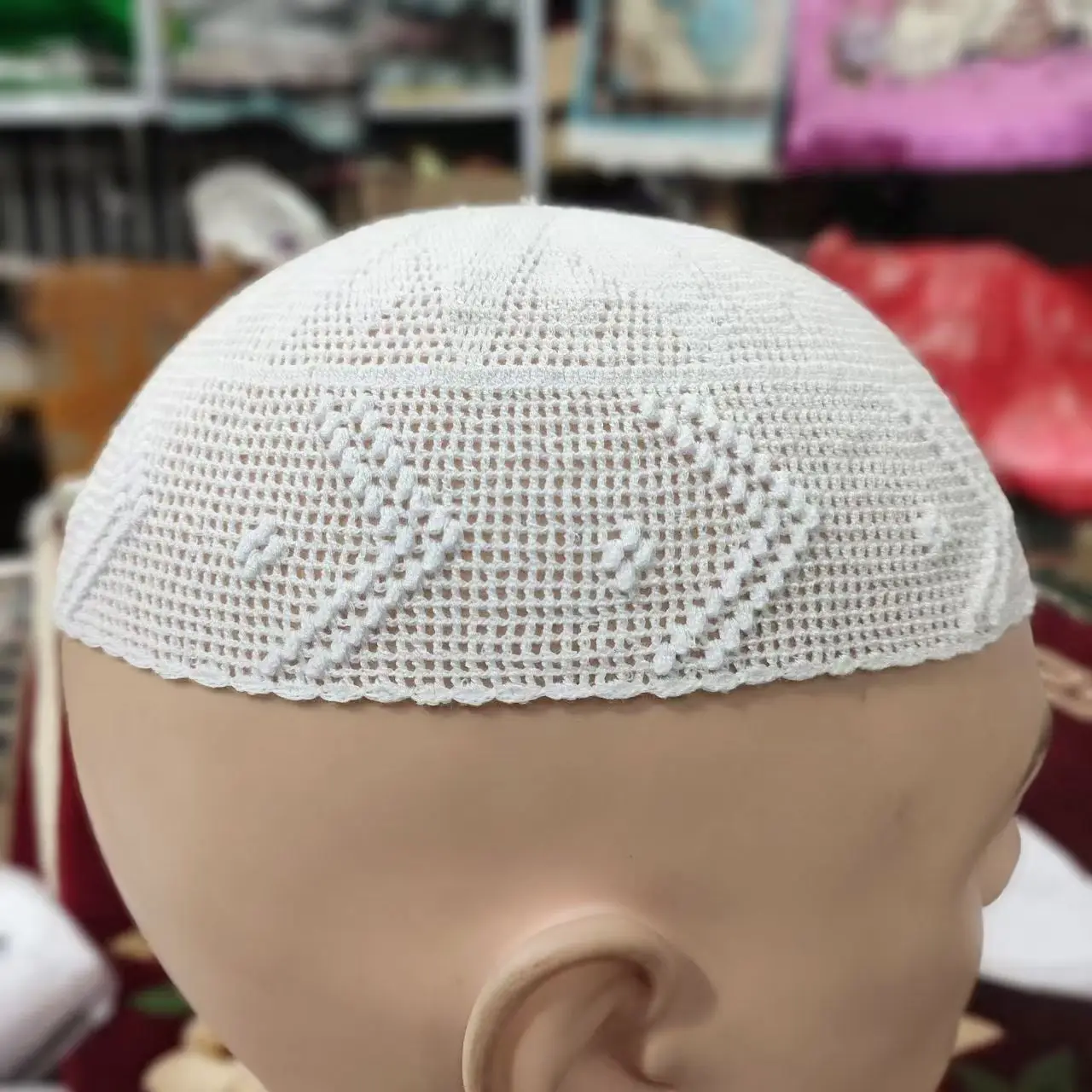 Free Shipping Muslim Caps For Men Colthing Crochet Knit Hat Turkey Kufi Islamic Kippah Jewish Turban White Cotton Mesh 0778