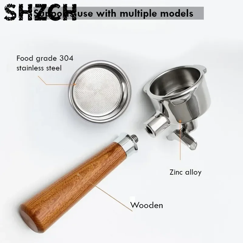 51mm 3-Ear Bottomless Portafilter-Stainless Steel Naked Filter Holder for Barsetto/Oster, Barista Espresso Tool with Wood Handle