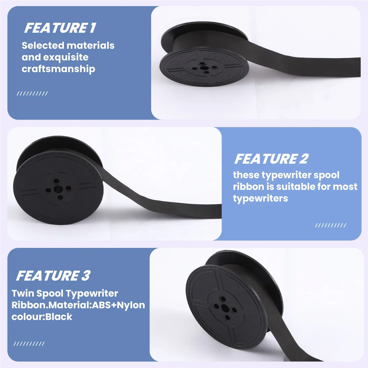 1แพ็คเครื่องพิมพ์ดีดริบบิ้นTwin Spoolเครื่องพิมพ์ดีดริบบิ้นหมึกTwin Spool Packหมึกเปลี่ยนสําหรับเครื่องพิมพ์ดีดส่วนใหญ่ (สีดํา)