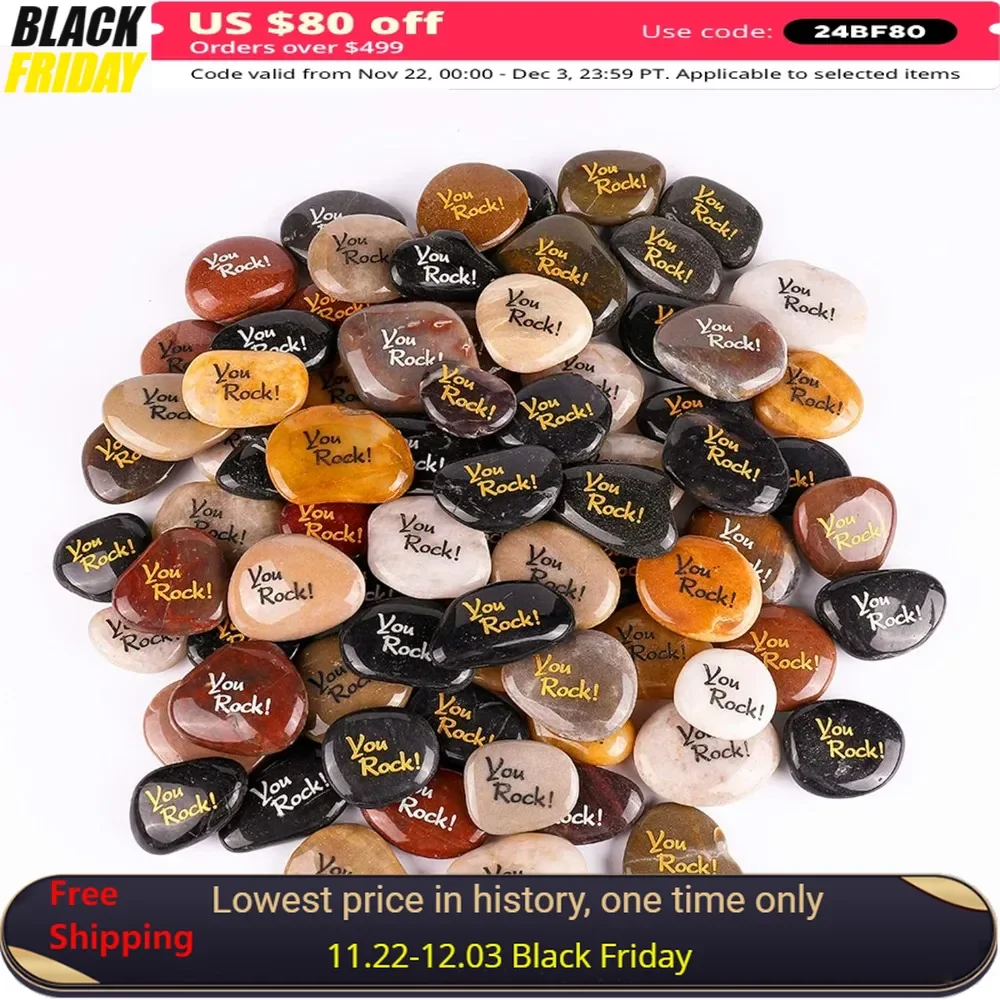 

100PCS 2"-3" Decorative Pebble, Novelty Gifts Zen Stones, You Rock Encouragement Decorative Pebble