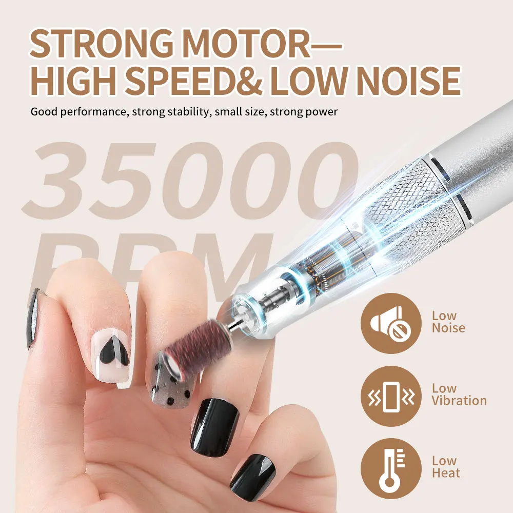 MOSKANY Electric Nail Drill Professional 35000RPM Rechargeable Nail File for Acrylic Gel Nails Professional Nail Drill Manicure