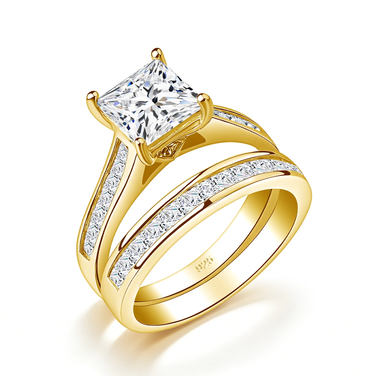 2CT Princess Cut Moissanite Ring 925 Sterling Silver Gold Plated Engagement Wedding Band Bridal Promise for Women Fine Jewelry