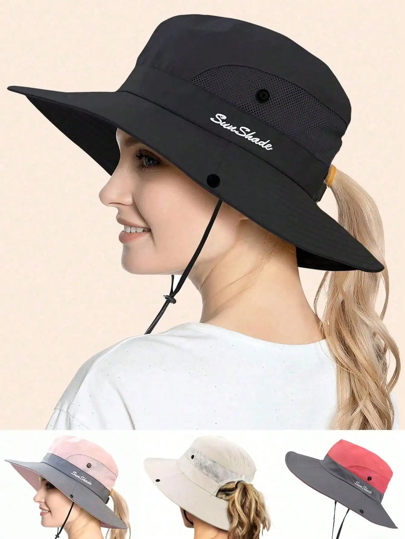 

1pc Women's Wide Brim Sun Hat - Ponytail Design, Wide Brim Sun Protection Bucket Hat, Foldable Beach Fishing Cap, Ideal For Fishing, Beach Vacation, Women's Travel And Outdoor Activities