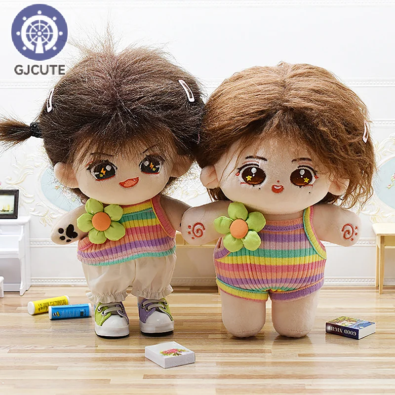 Doll Clothing 20CM Summer Outing Cartoon Plush Doll Replacement Outfit Mini Clothes Flower For Labubu For Upset Duck Cloth