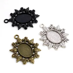 10pcs 13x18mm Inner Size Antique Silver Plated Bronze Black Simple Cameo Cabochon Base Setting Charms Pendant Necklace Findings