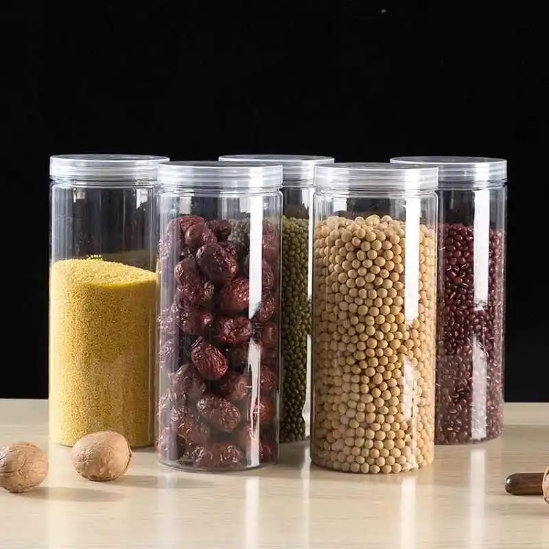 Tarro de Almacenamiento de Plástico Transparente con Tapa para Cocina y Hogar, Botella Decorativa Estilo Chino para Almacenar Dátiles Rojos