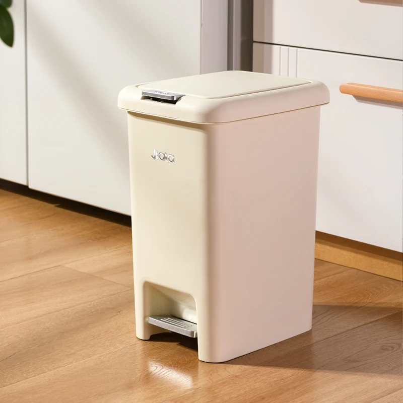 8L-20L, Kitchen Large Capacity Garbage Bin, Bathroom Foot Press Open Lid Paper Basket, Bedroom Milky White Storage Box