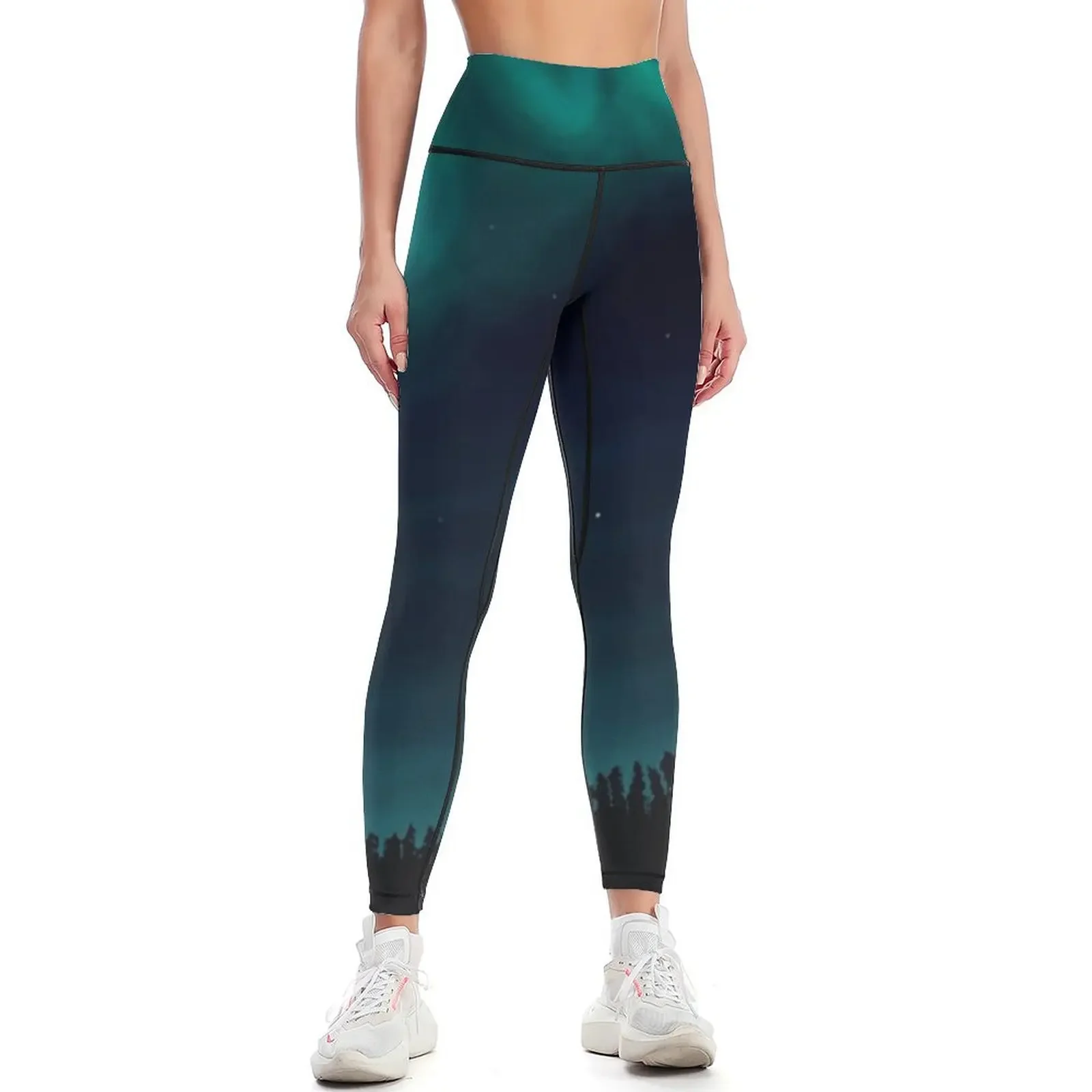 Northern lights in the forest Leggings sports for gym legings for fitness flared sporty woman push up Womens Leggings