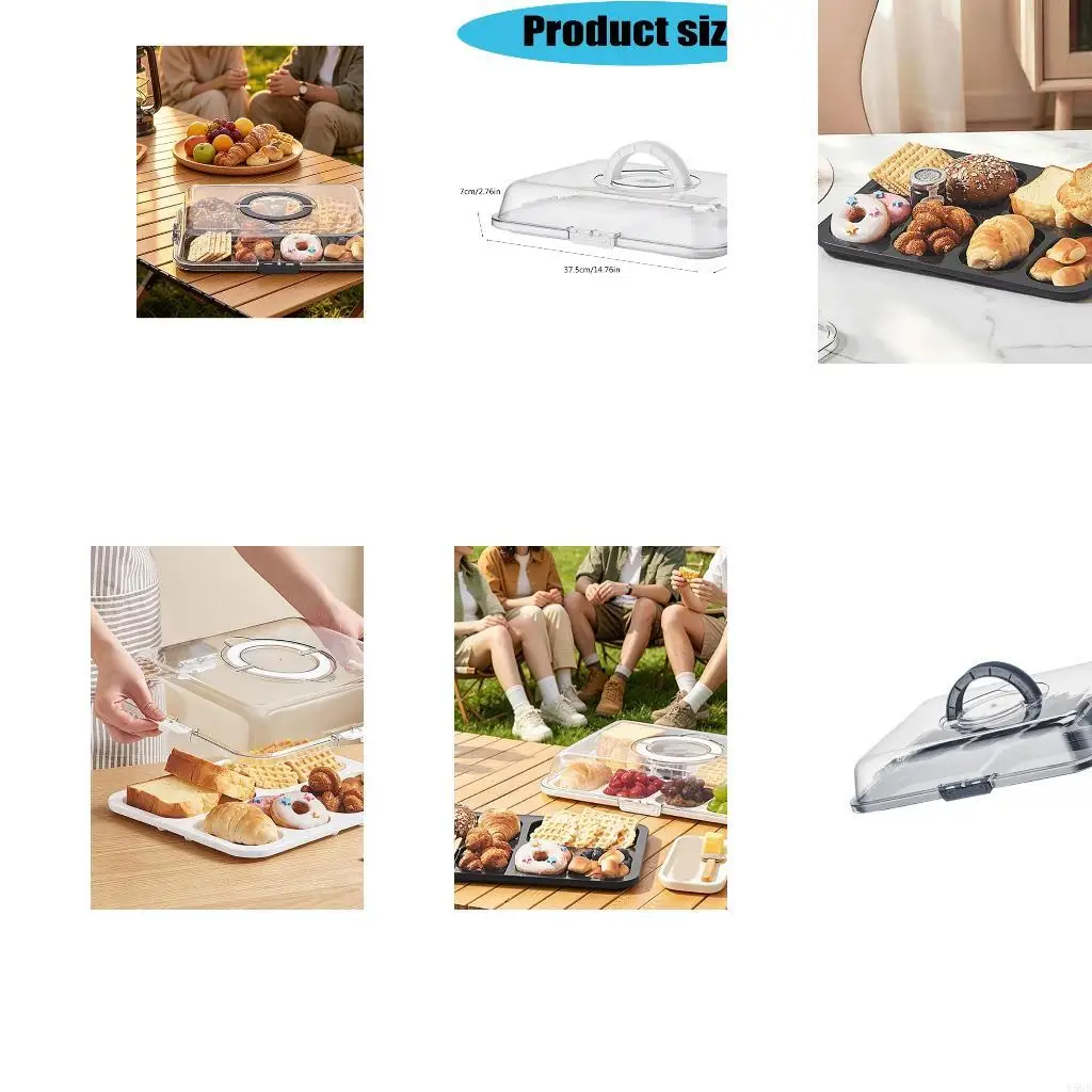 Compartment Snacks Serving Tray in Plastic with Separate Sections, See-Through Lid, Multiple Latches, and Carrying Handle Y5GB