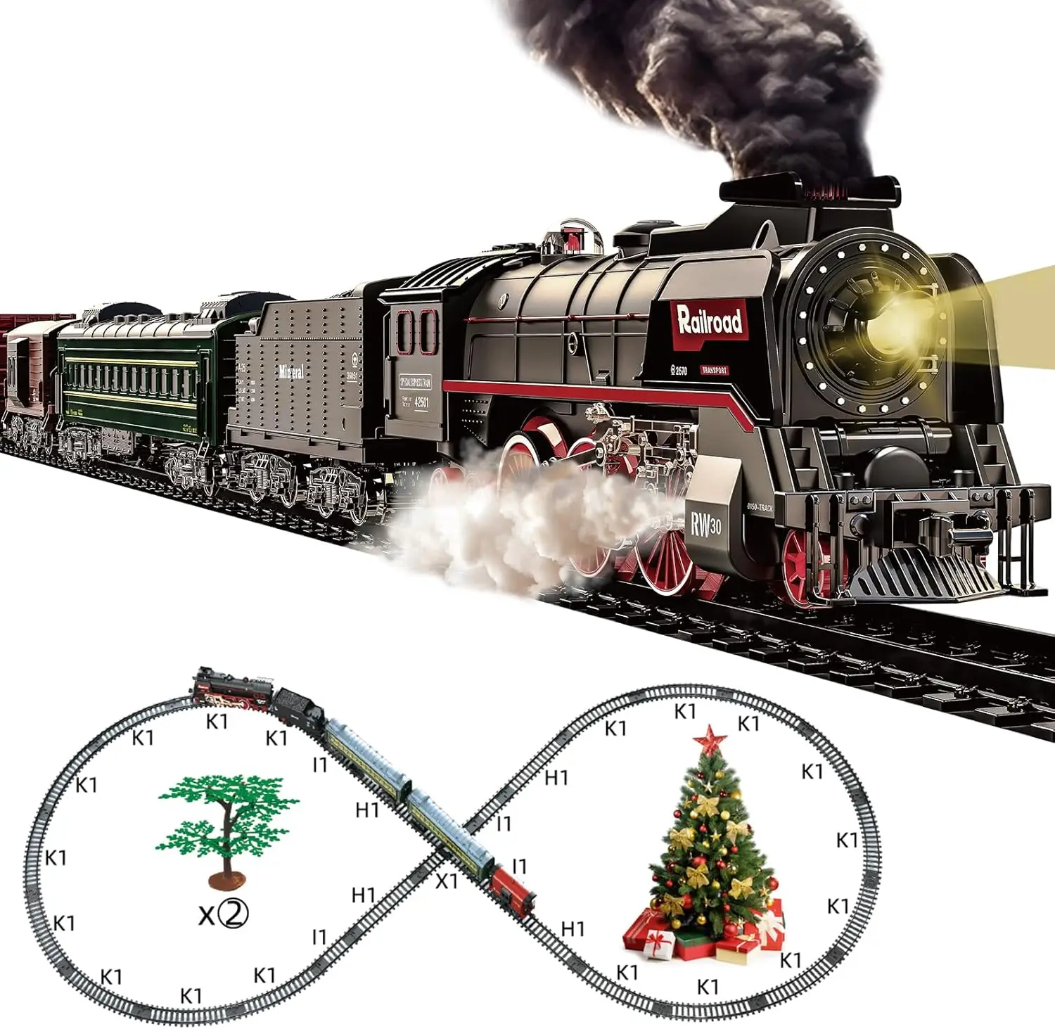 

Train Set for Kids, Electric Train Toys with Realistic Light Sounds Smoke, Christmas Train Model Gifts for Toddlers Boys Girls,