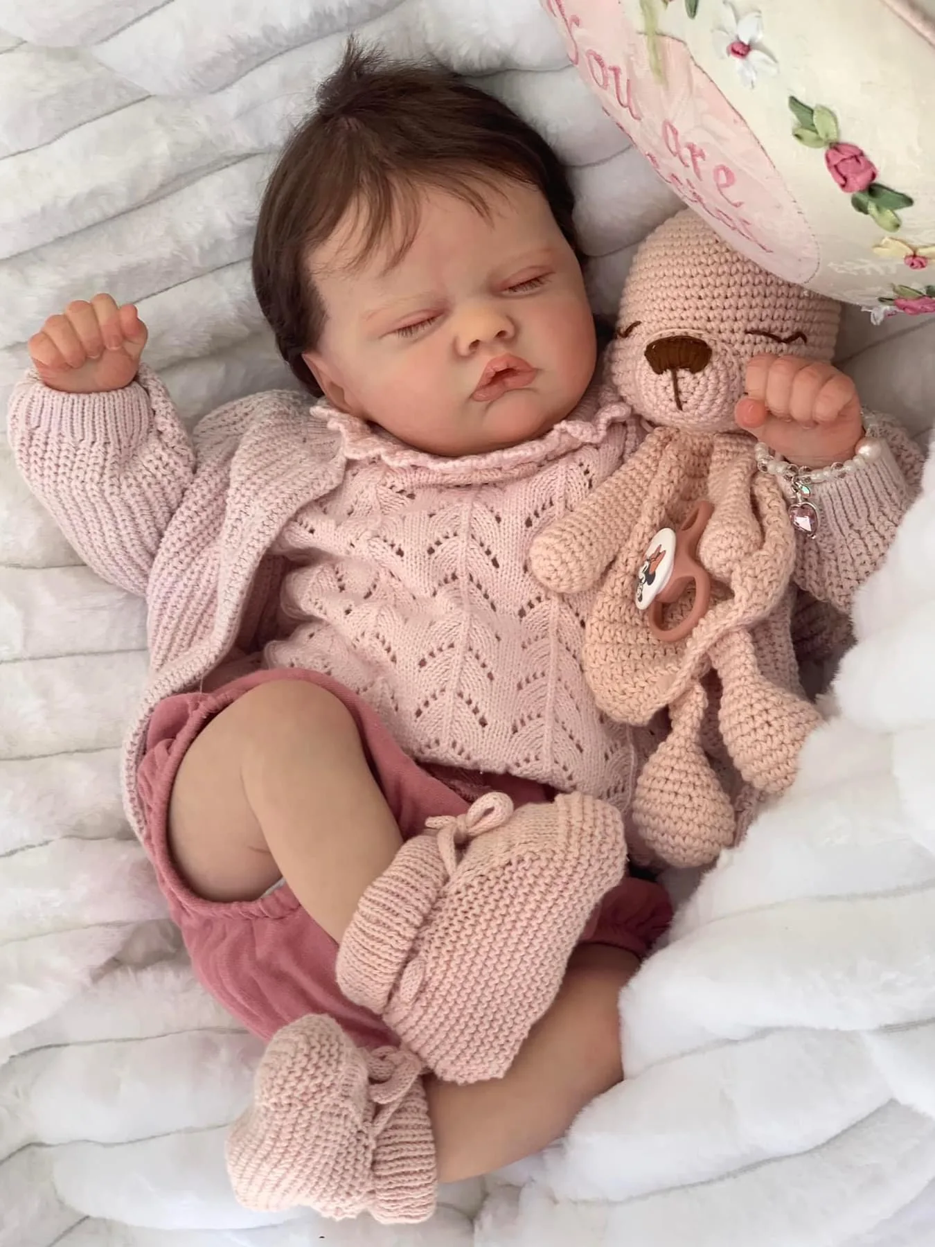 NPK 19inch Quinbee Reborn Baby Doll Newborn Baby Size Real Picture Handmade 3D Skin Rooted Hair Visible Veins