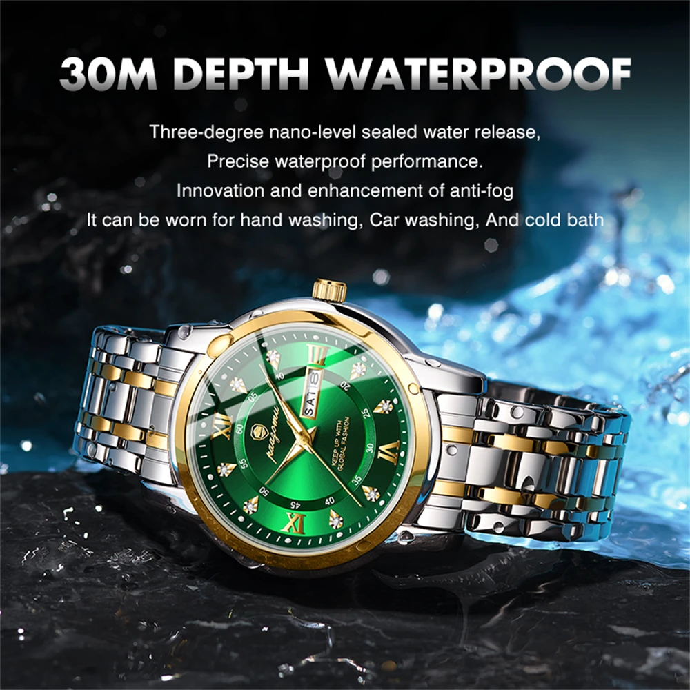 PAAZOMU رجل الأعمال ساعة اليد تاريخ كرونوغراف مقاوم للماء مضيئة ساعة رجالية فاخرة الفولاذ المقاوم للصدأ كوارتز ساعات رجالية ذكر